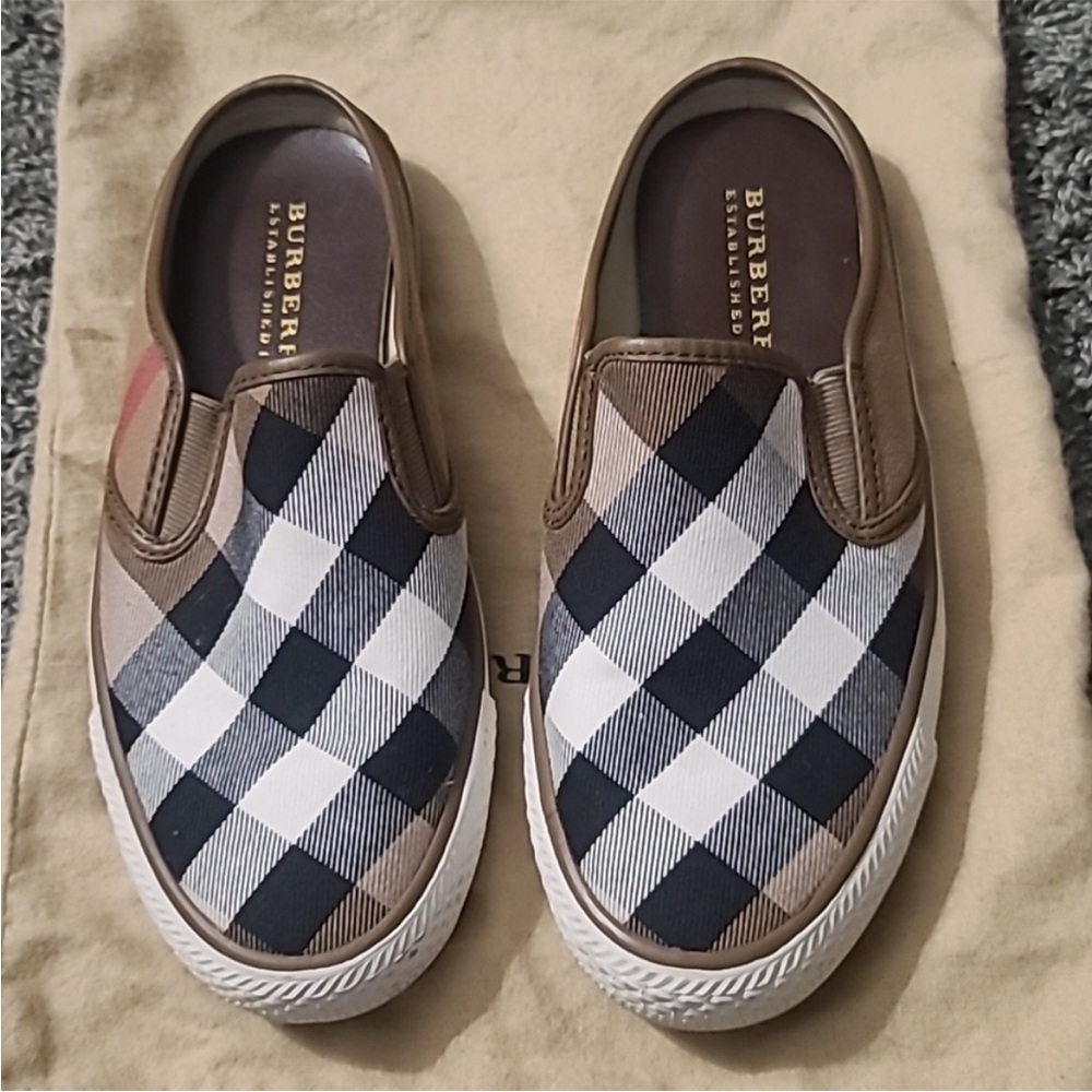 Burberry Check Slip-On Sneakers in Beige/Black
